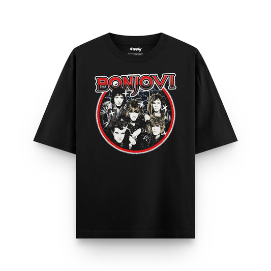 Oversized Black Bon Jovi T-shirt - Heavy 250 GSM Cotton