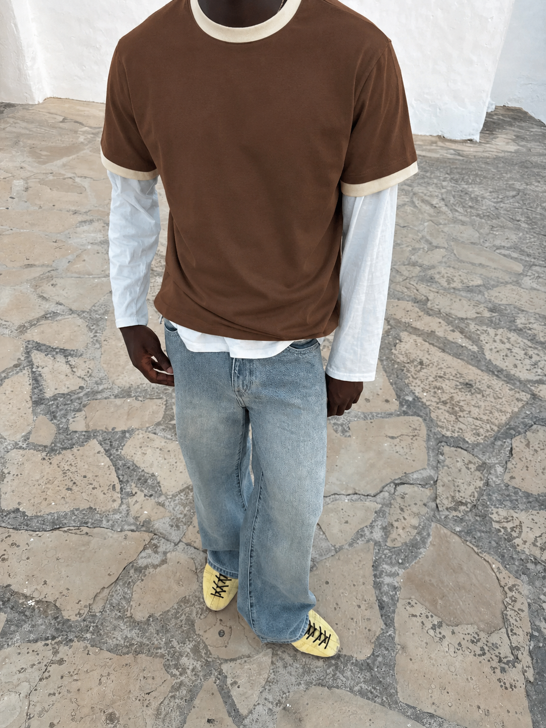 Brown/Beige Ringer Tee