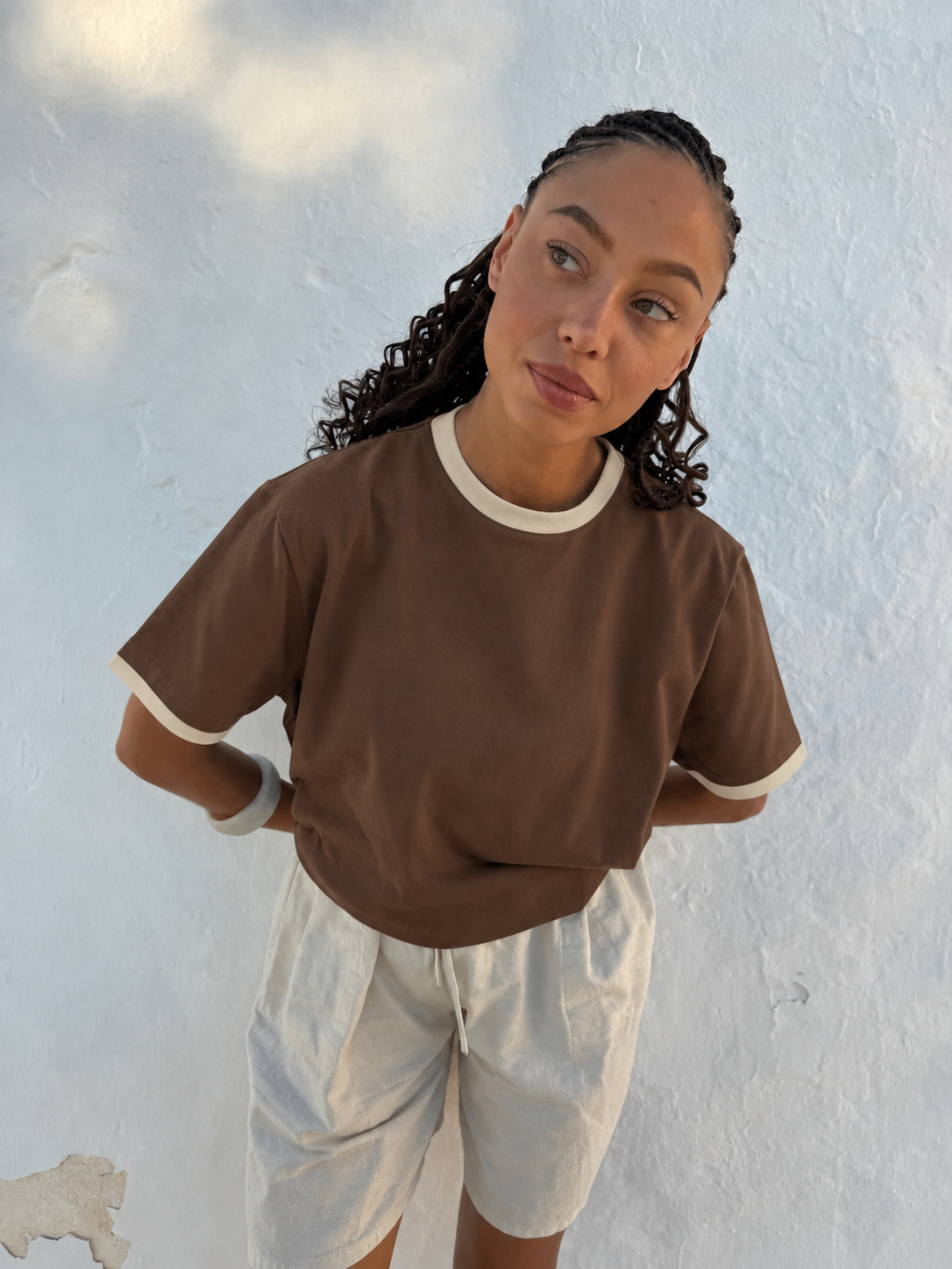 Women's Brown/Beige  Ringer Tee
