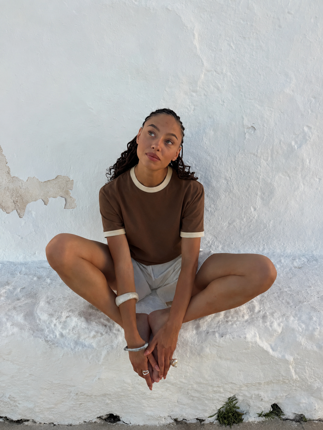 Women's Brown/Beige  Ringer Tee