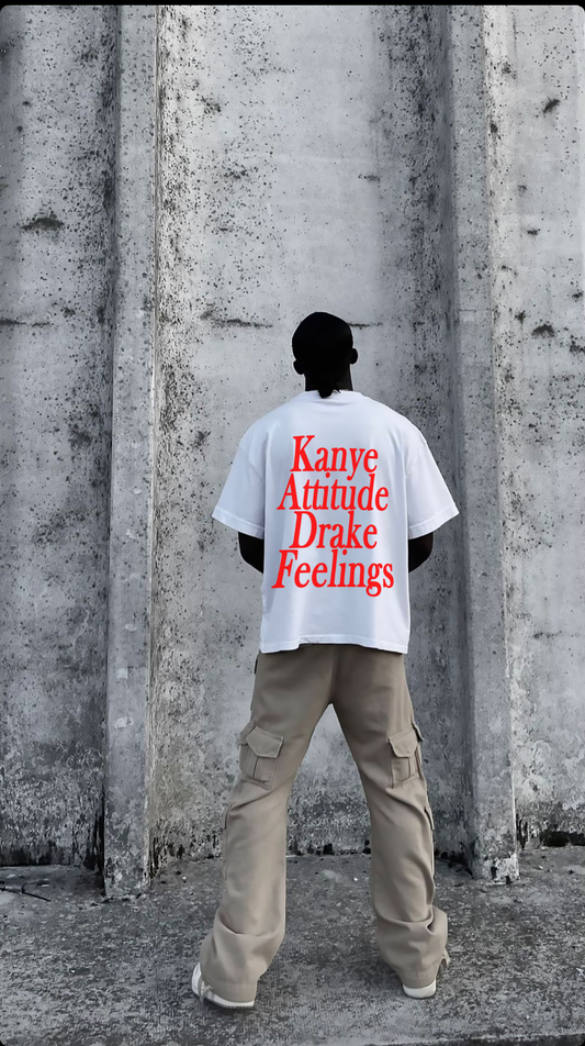 Oversized White Kanye Attitude Drake Feelings T-shirt - Heavy 250 GSM Cotton