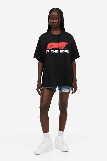 Oversized Black F1 On The Edge T-shirt - Heavy 250 GSM Cotton