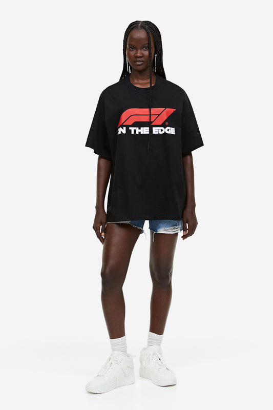 Oversized Black F1 On The Edge T-shirt - Heavy 250 GSM Cotton
