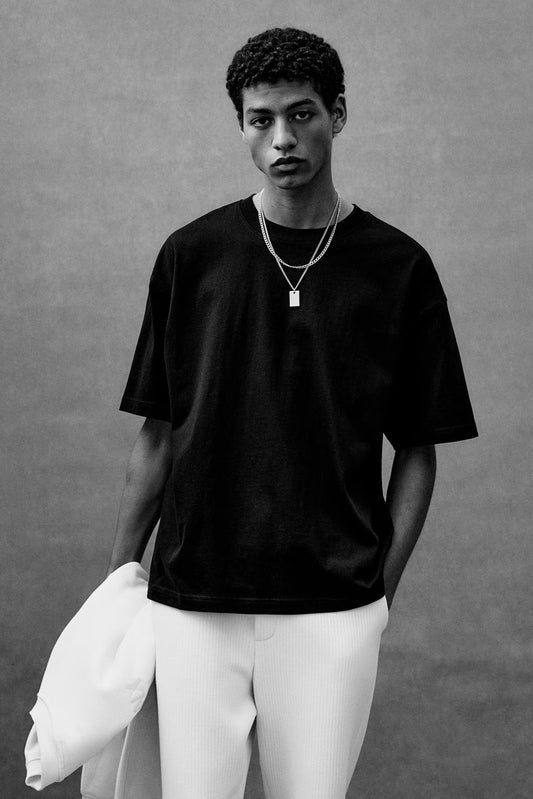 Men's Oversized Black T-shirt - Heavy 250 GSM Cotton