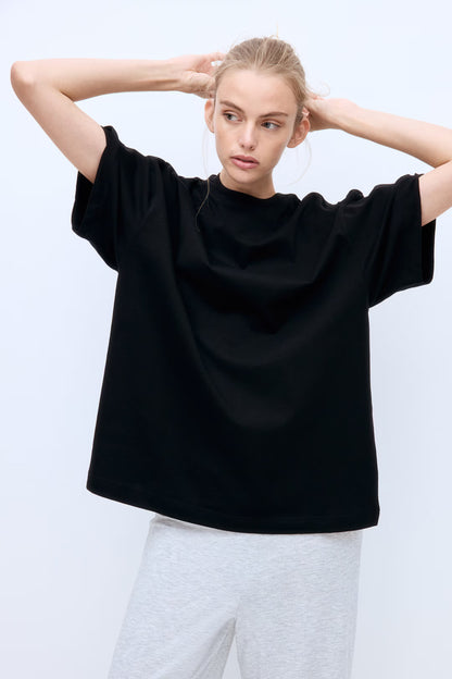 Women Oversized Black T-shirt - Heavy 250 GSM Cotton