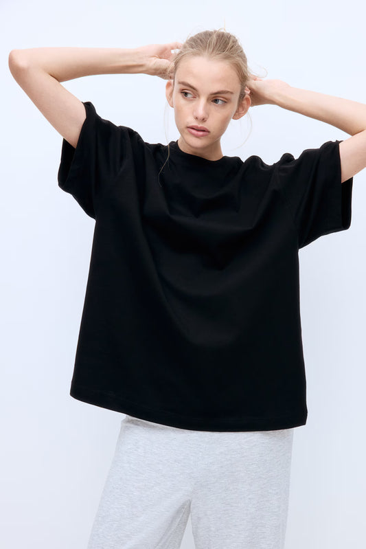 Women Oversized Black T-shirt - Heavy 250 GSM Cotton