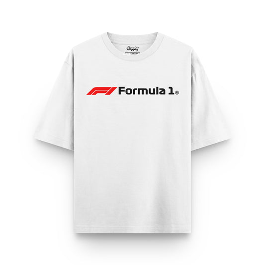 Oversized White Formula 1 T-shirt - Heavy 250 GSM Cotton