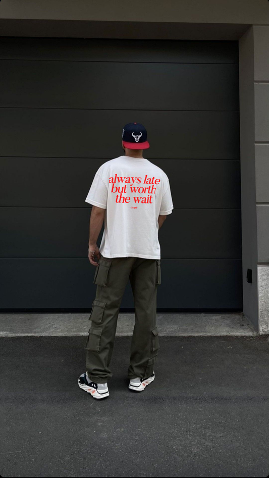 Oversized White Worth the Wait T-shirt - Heavy 250 GSM Cotton