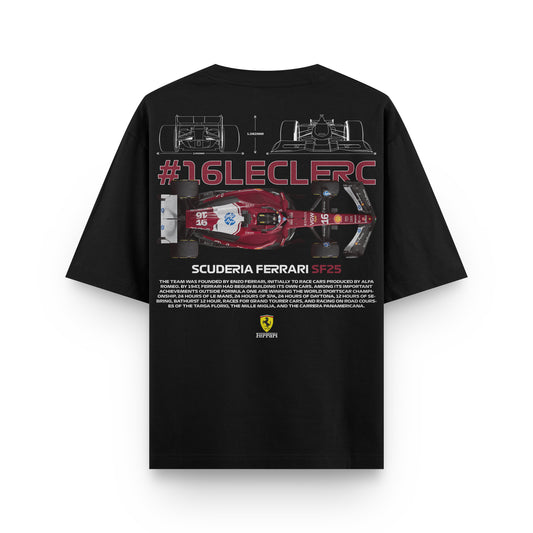 Oversized Black SF25 Charles Leclerc T-shirt - Heavy 250 GSM Cotton