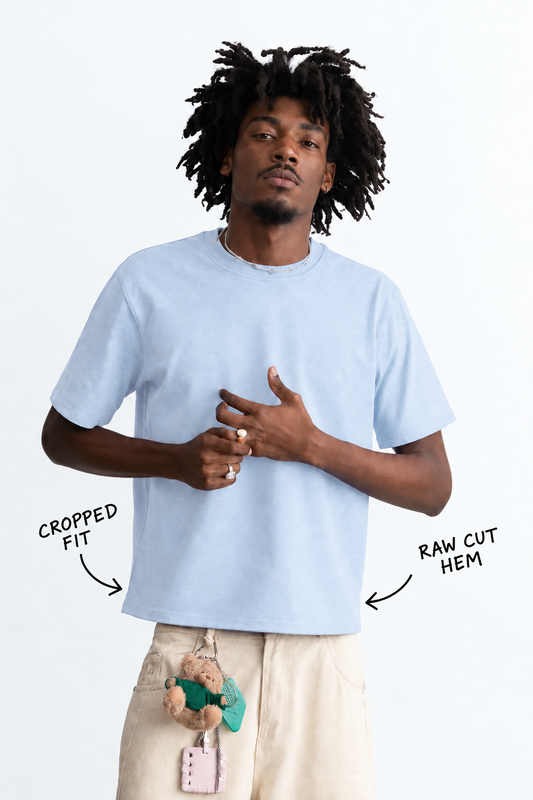 Perfectly Cropped Lite Blue T-shirt - Heavy 250 GSM Cotton