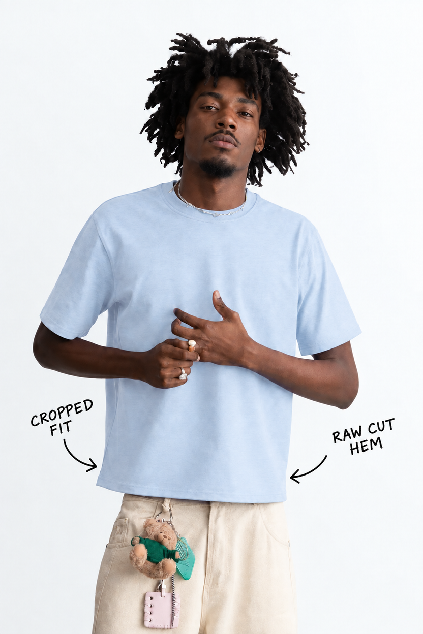Perfectly Cropped Lite Blue T-shirt - Heavy 250 GSM Cotton