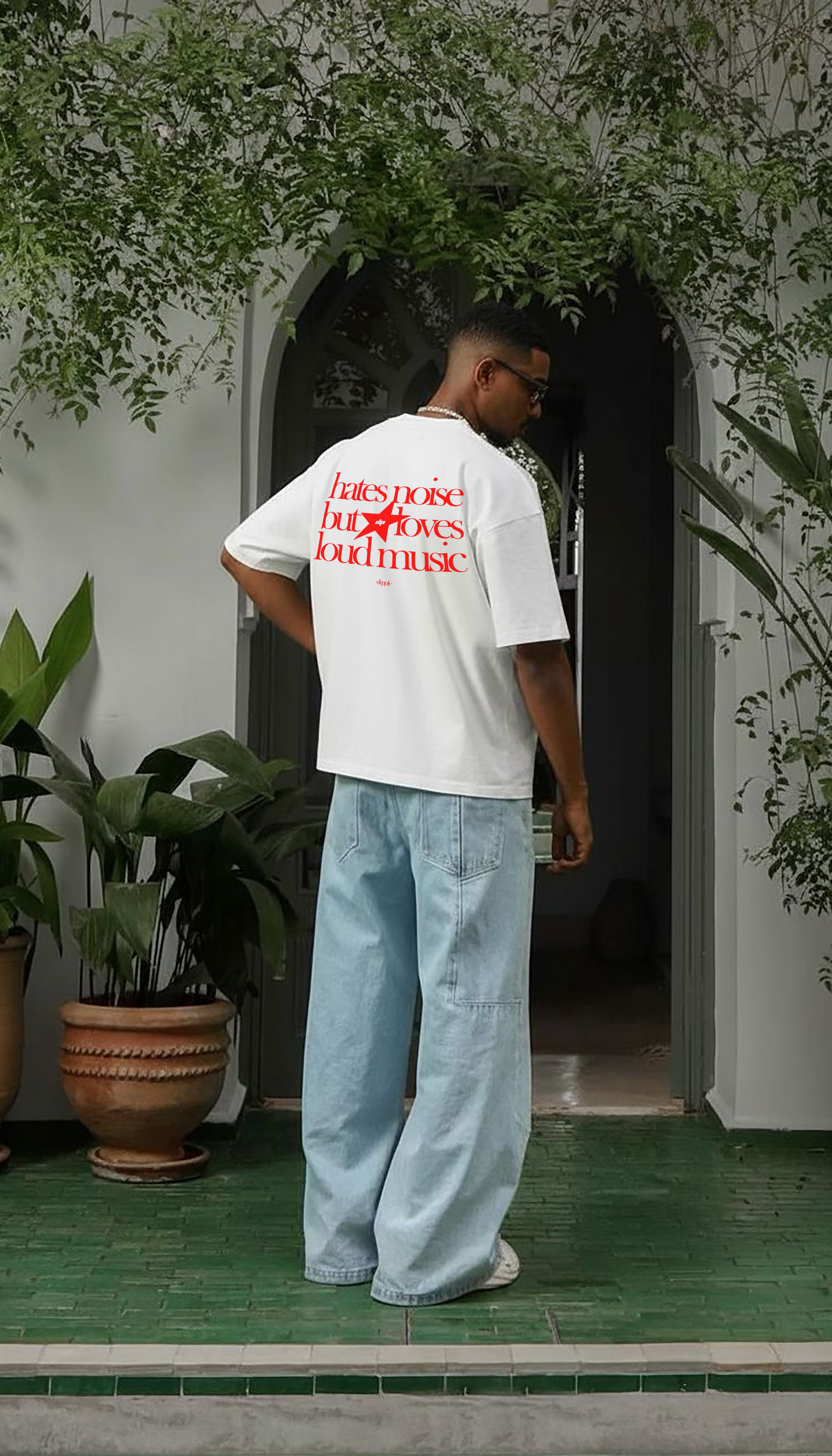 Oversized White Loves Loud Music T-shirt - Heavy 250 GSM Cotton