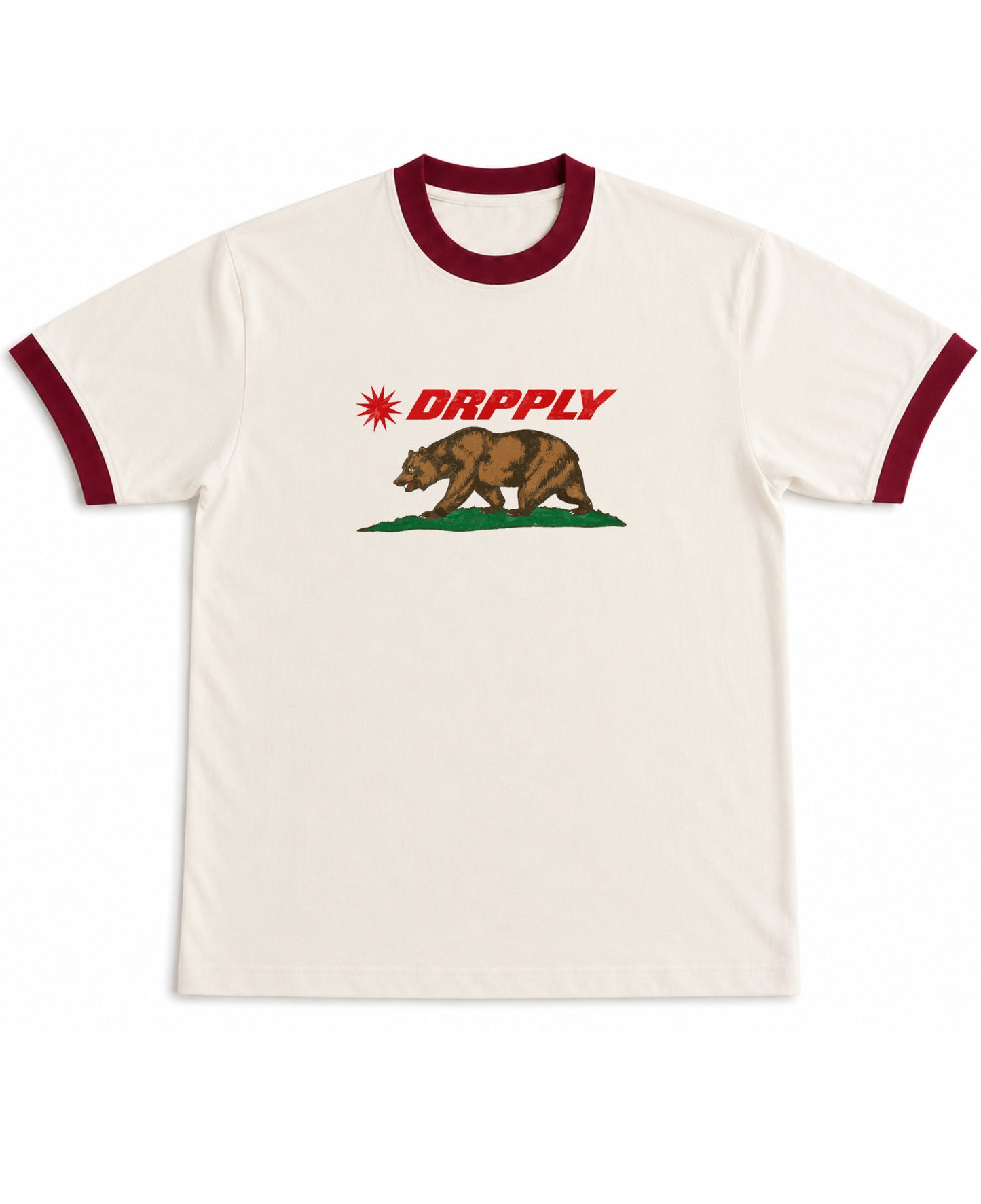 Off White & Maroon Ringer tee Front Design