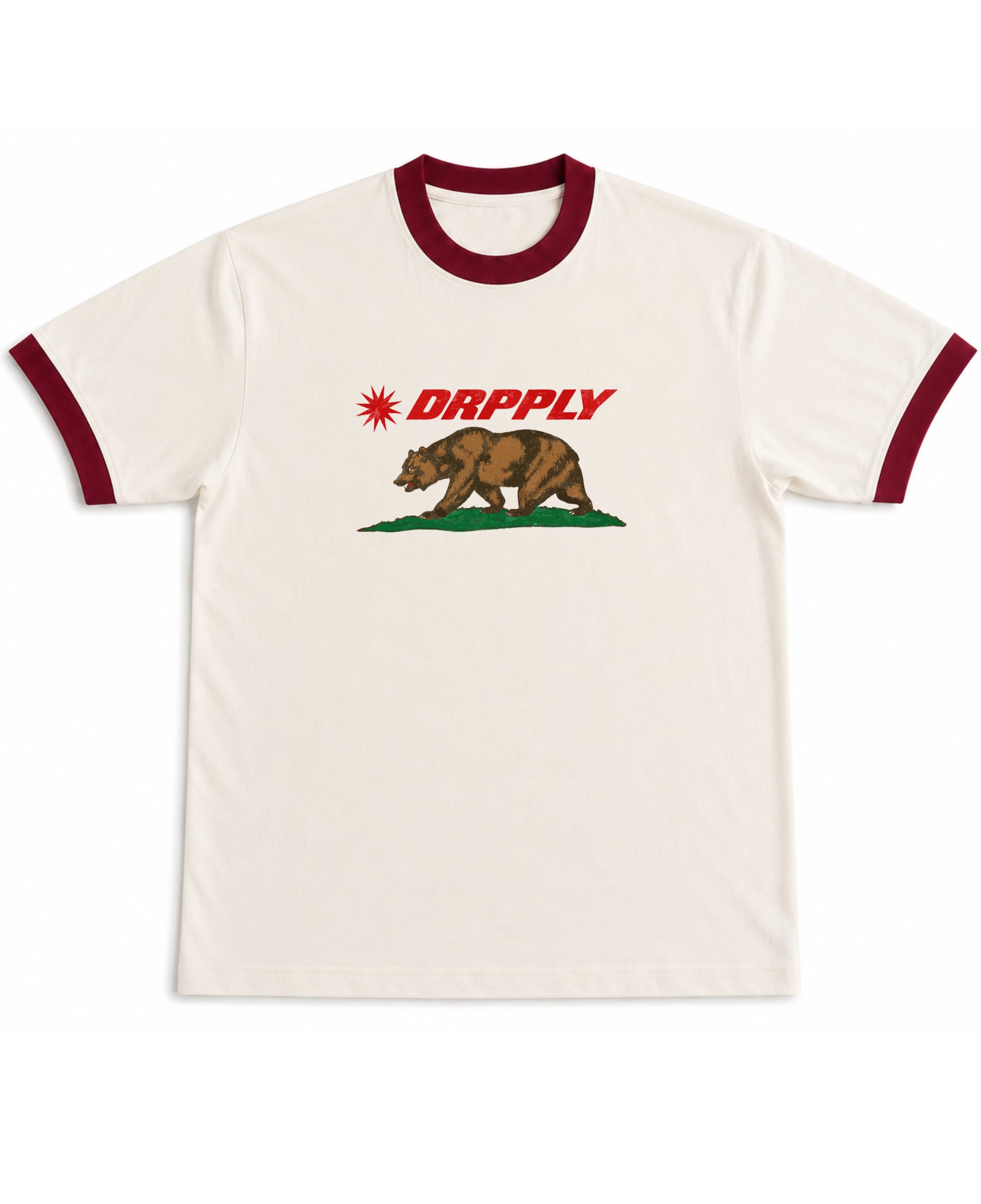 Off White & Maroon Ringer tee Front Design