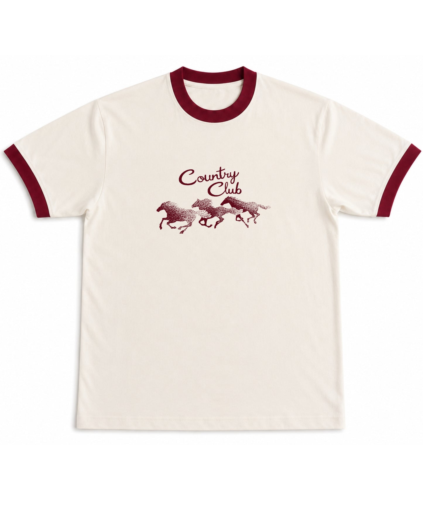 Off White & Maroon Ringer tee Front Design
