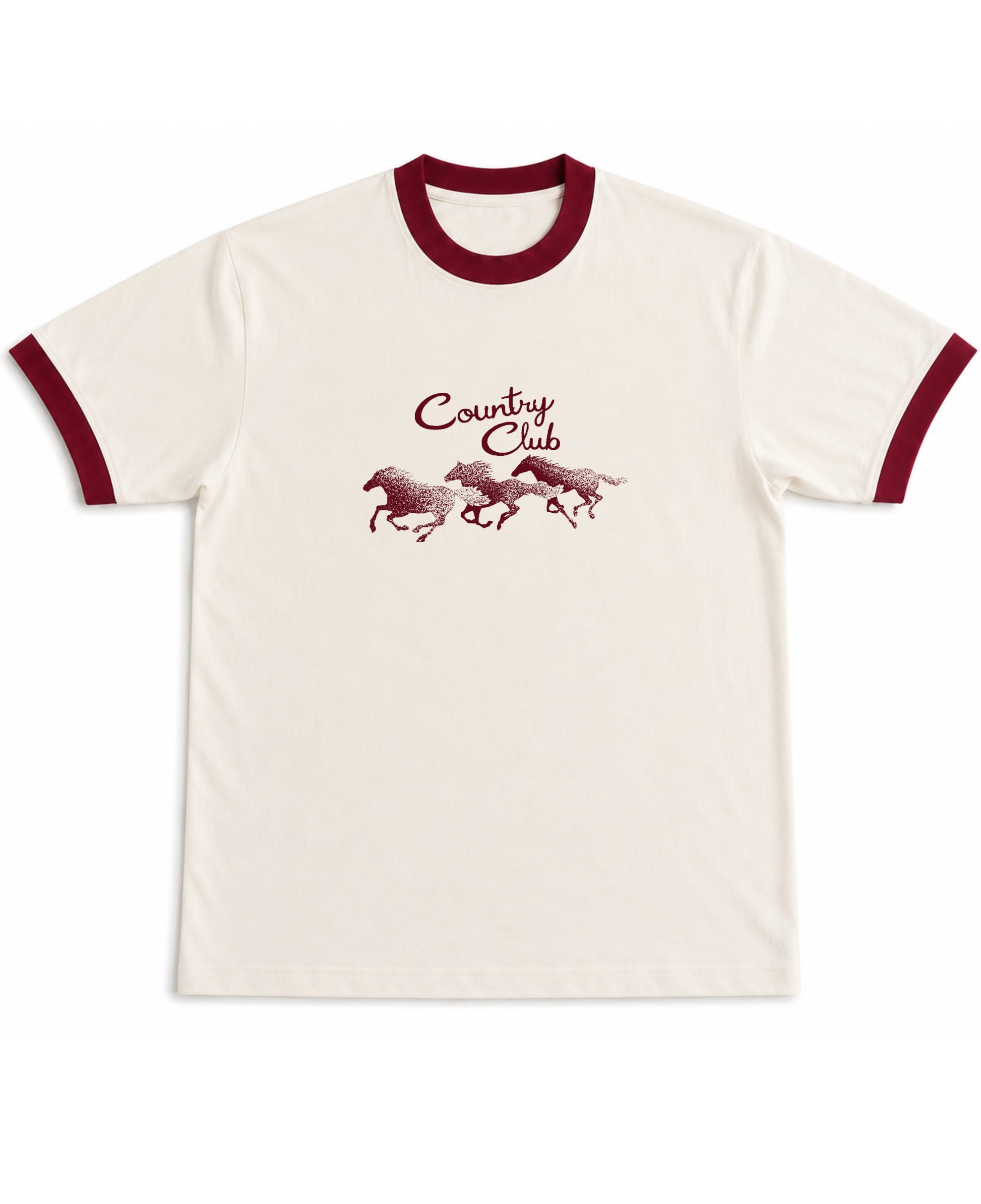 Off White & Maroon Ringer tee Front Design