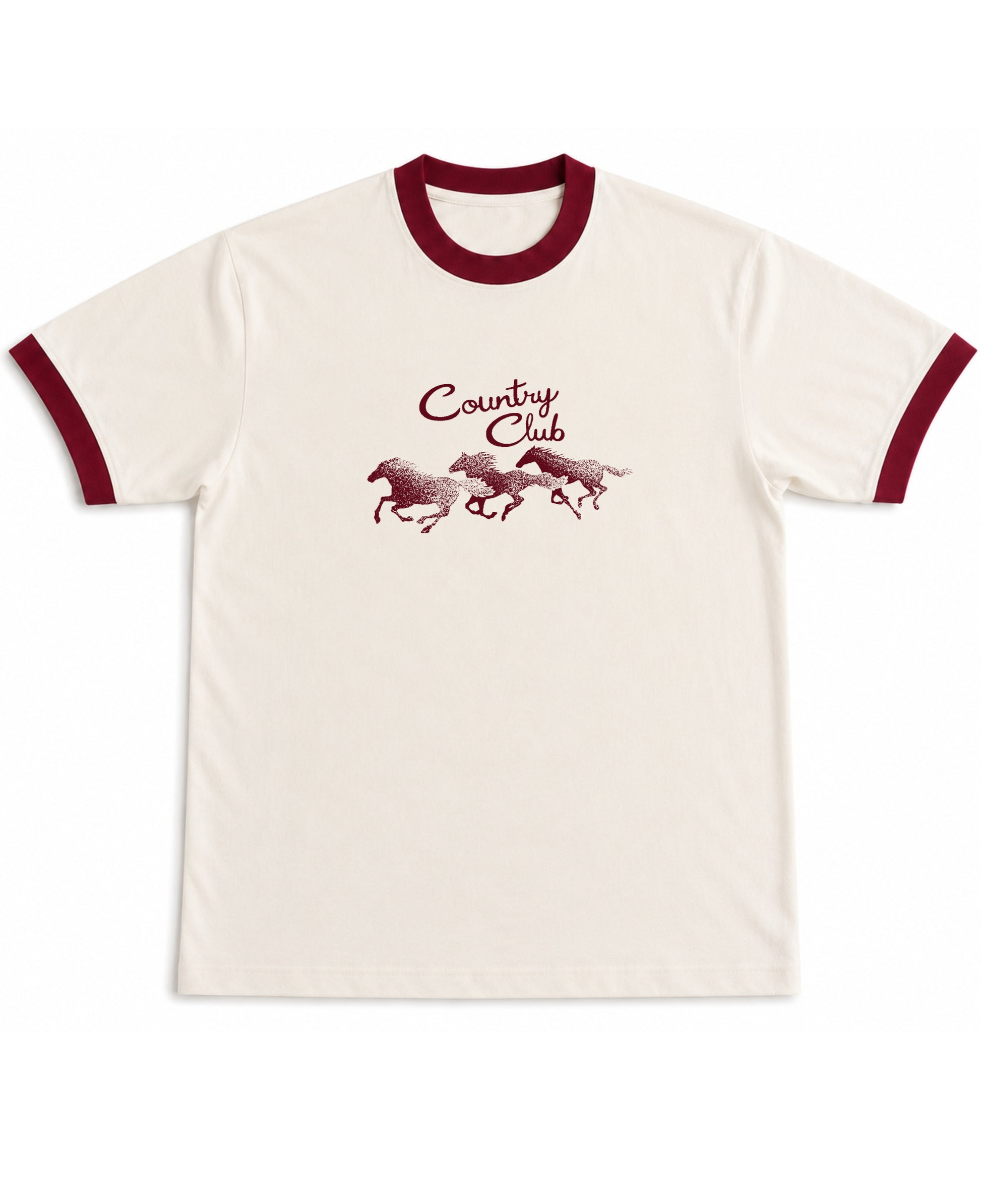 Off White & Maroon Ringer tee Front Design