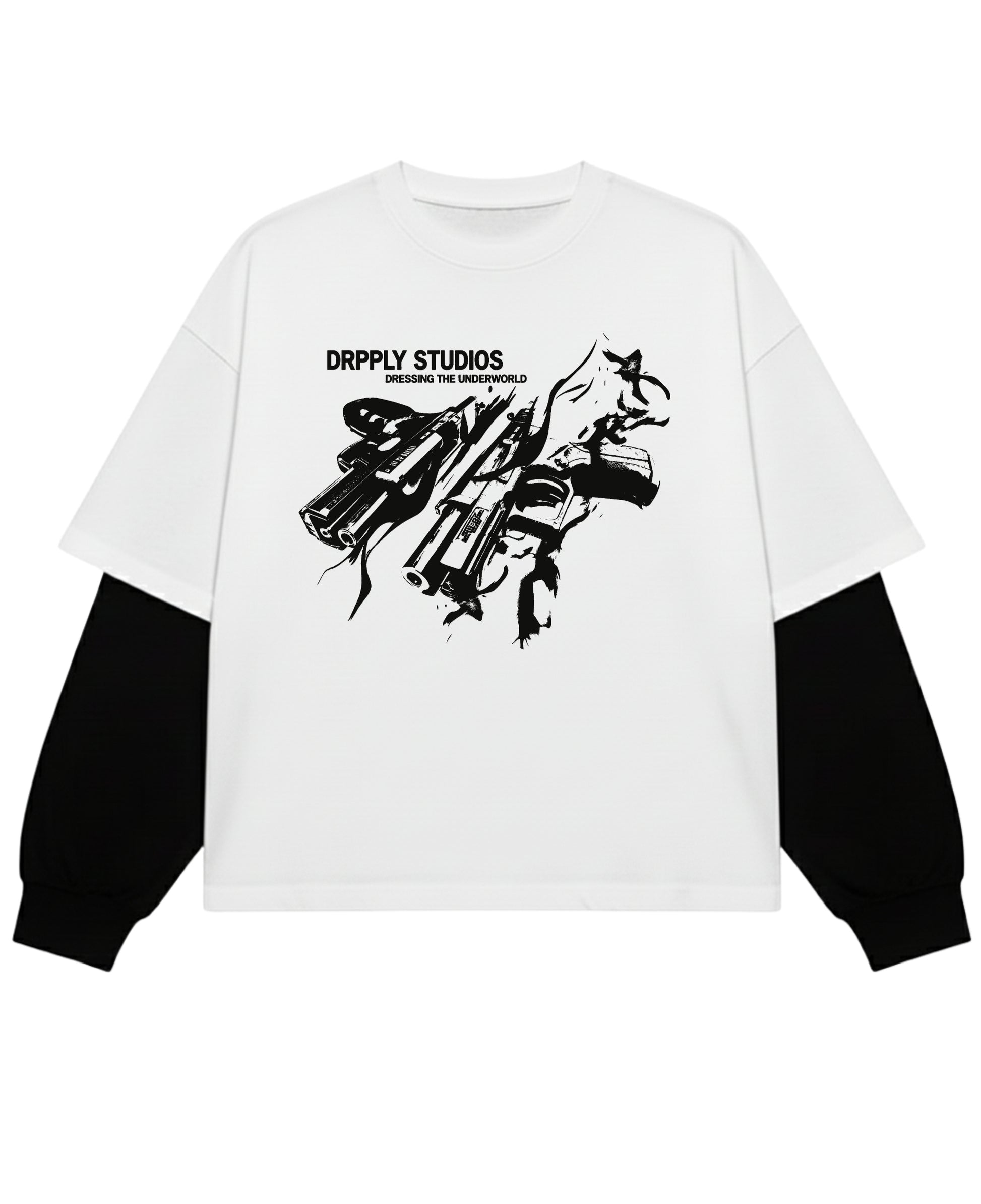 White With Black Sleeve Oversized Tee Front Design