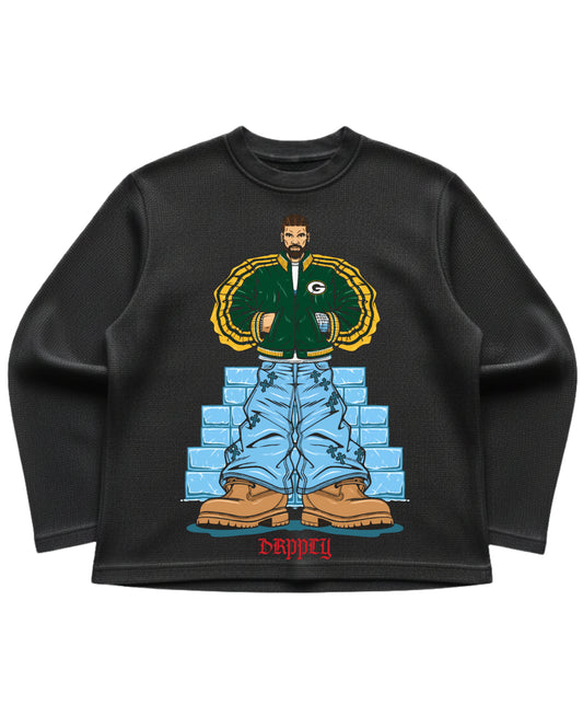 Black waffle knit oversized full-sleeve Front Design