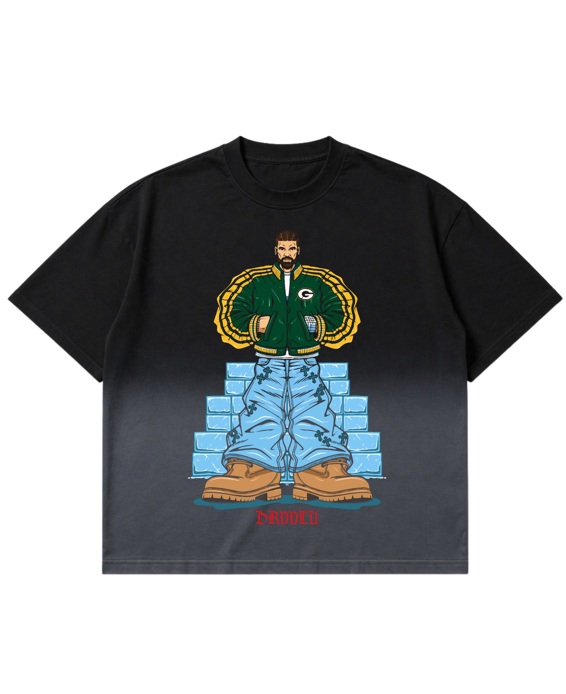 Black Ombré Wash Boxy Fit T-shirt Front Design