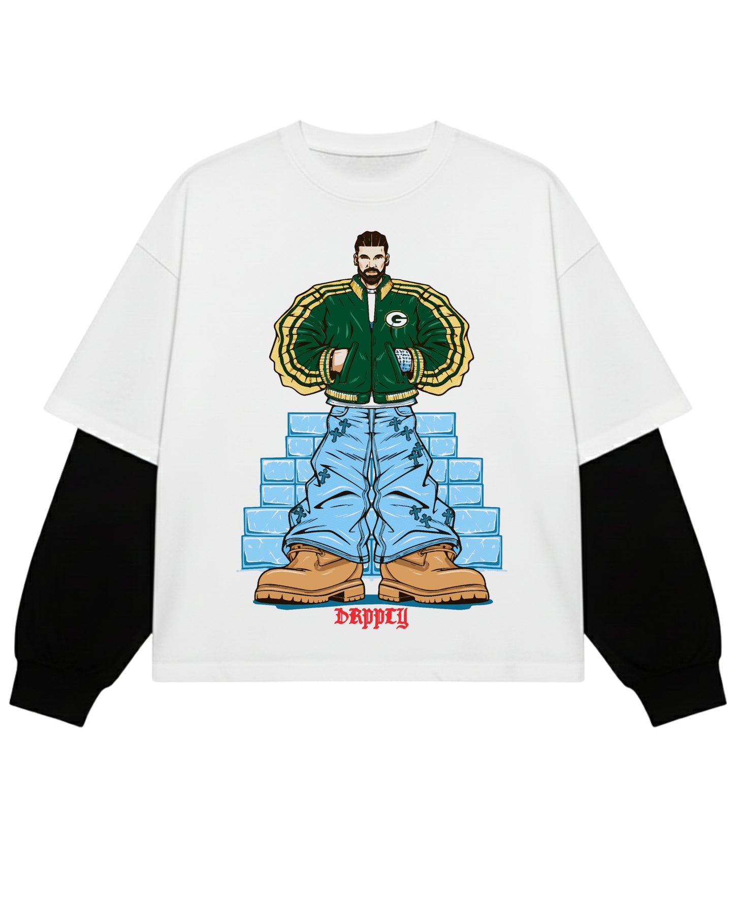 White With Black Sleeve Oversized Tee Front Design