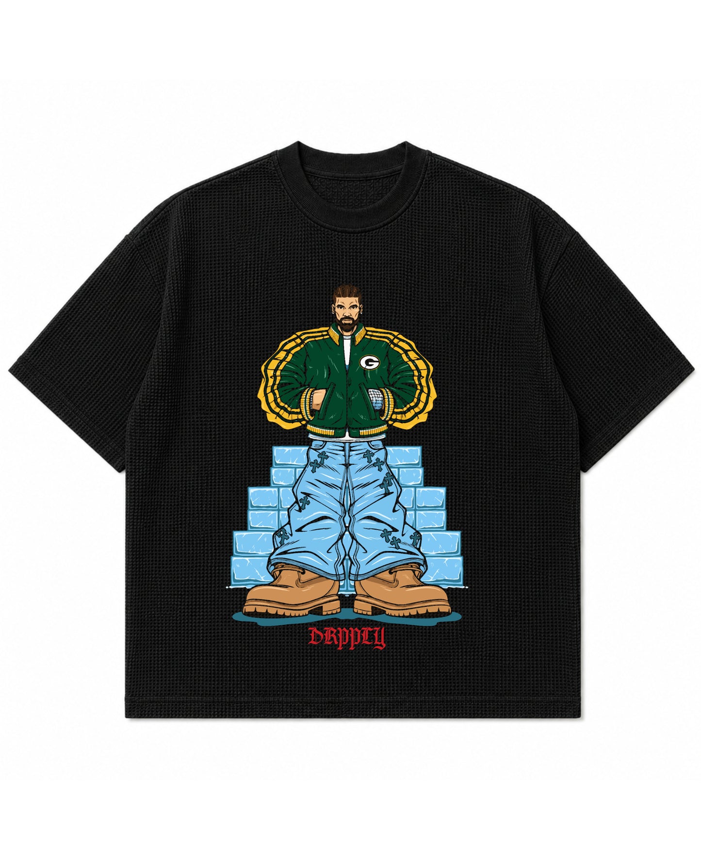 Black waffle boxy fit Front Design