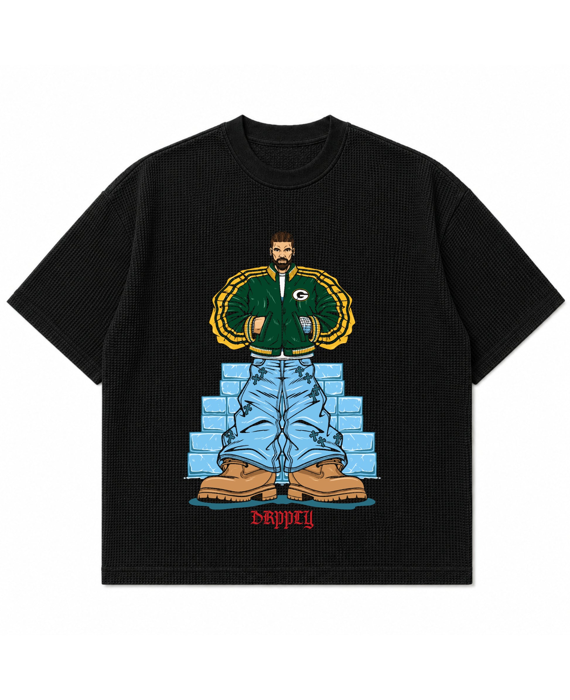 Black waffle boxy fit Front Design