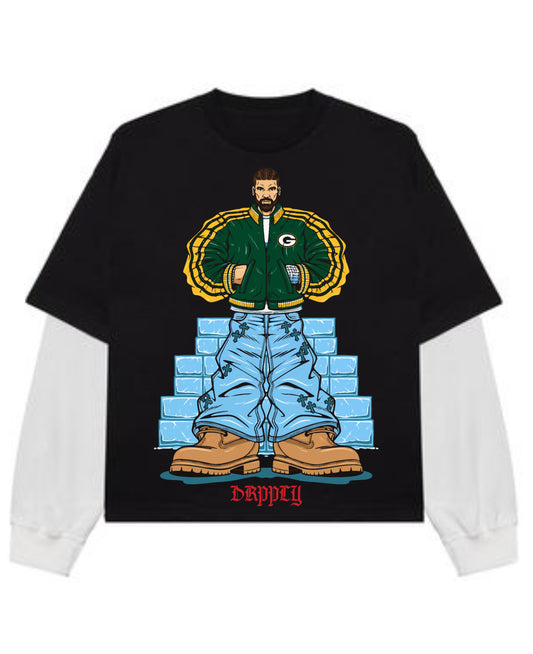 Black With White Sleeve Oversized Tee Front Design