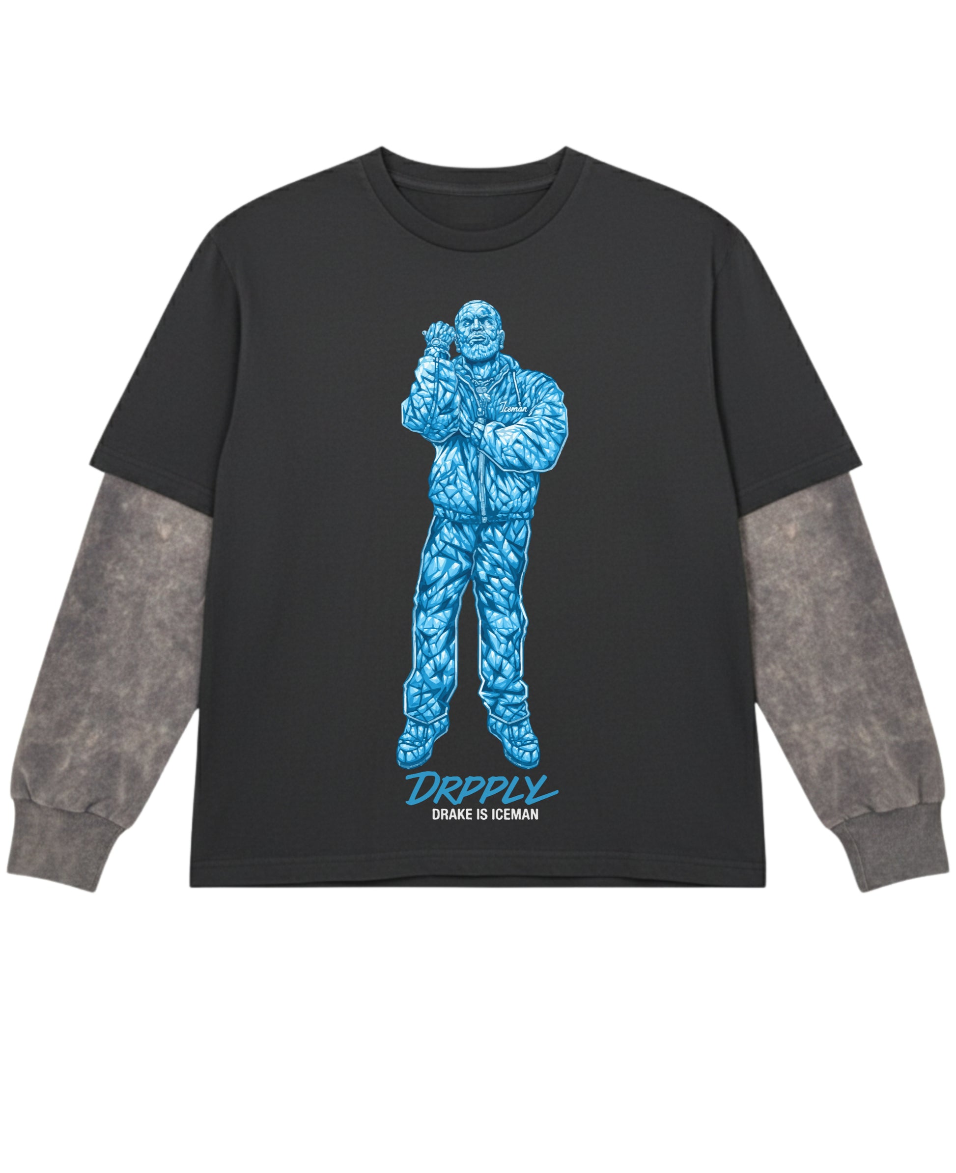 Black With Acidwash Sleeve Oversized Tee Front Design