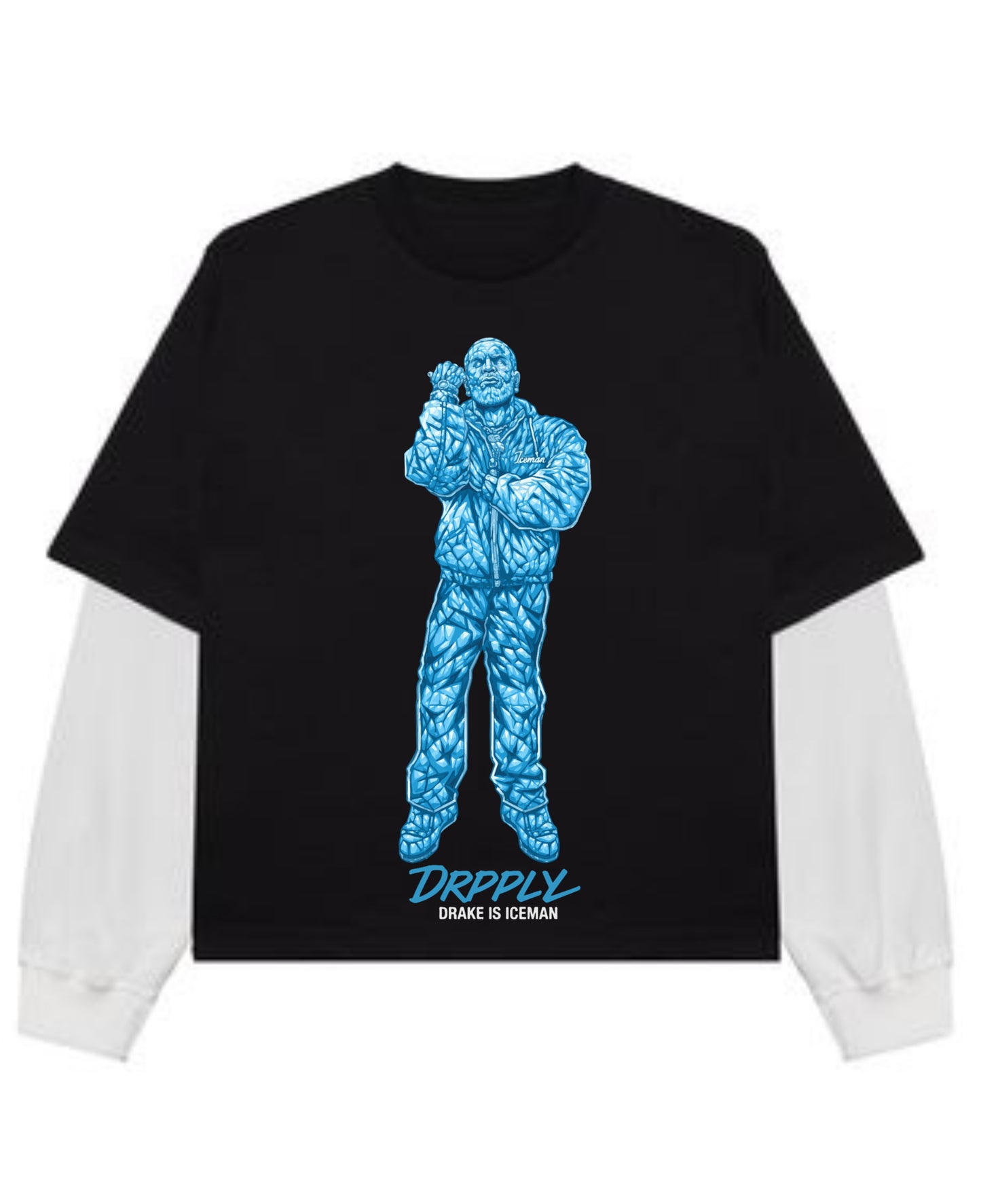 Black With White Sleeve Oversized Tee Front Design