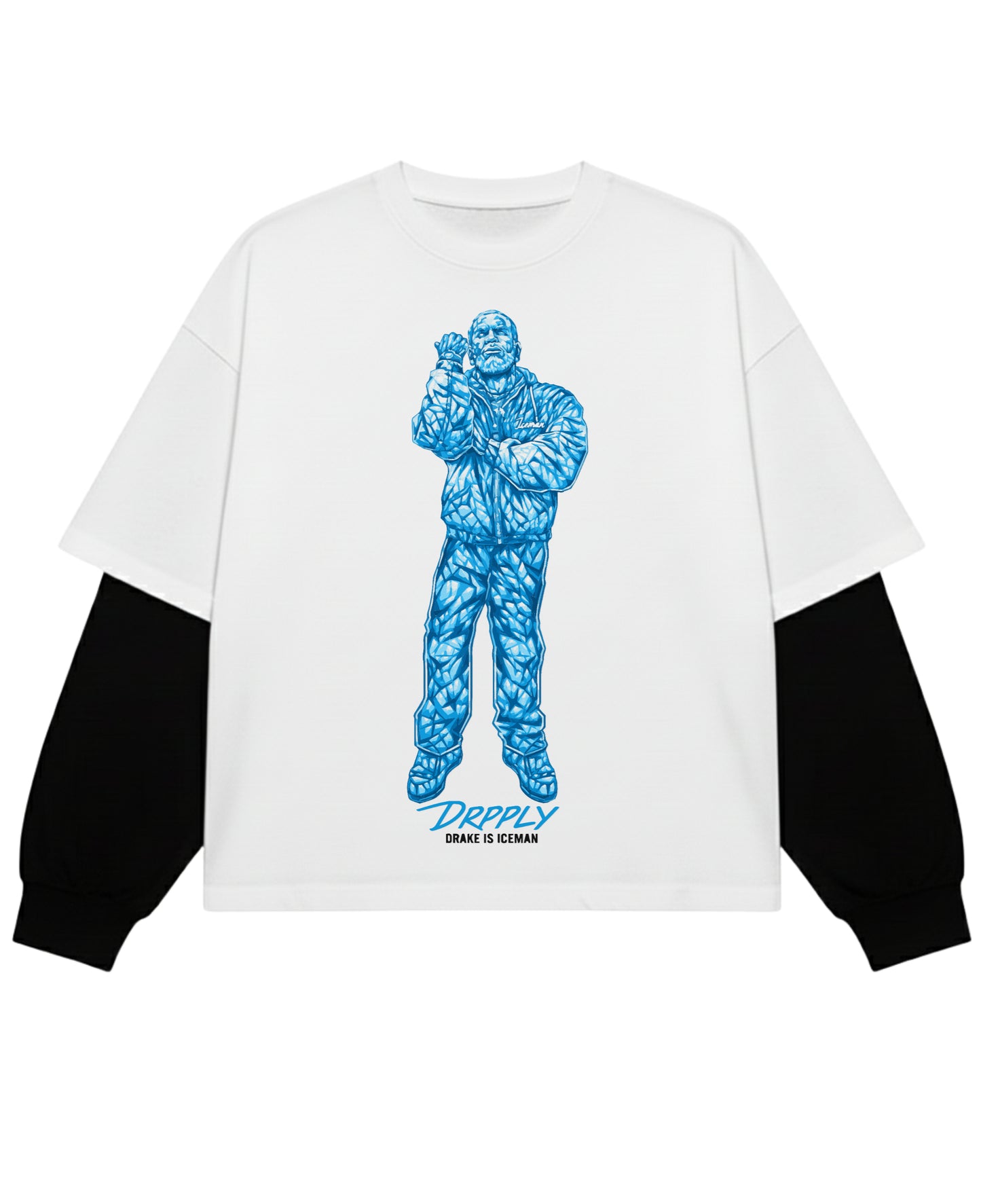White With Black Sleeve Oversized Tee Front Design