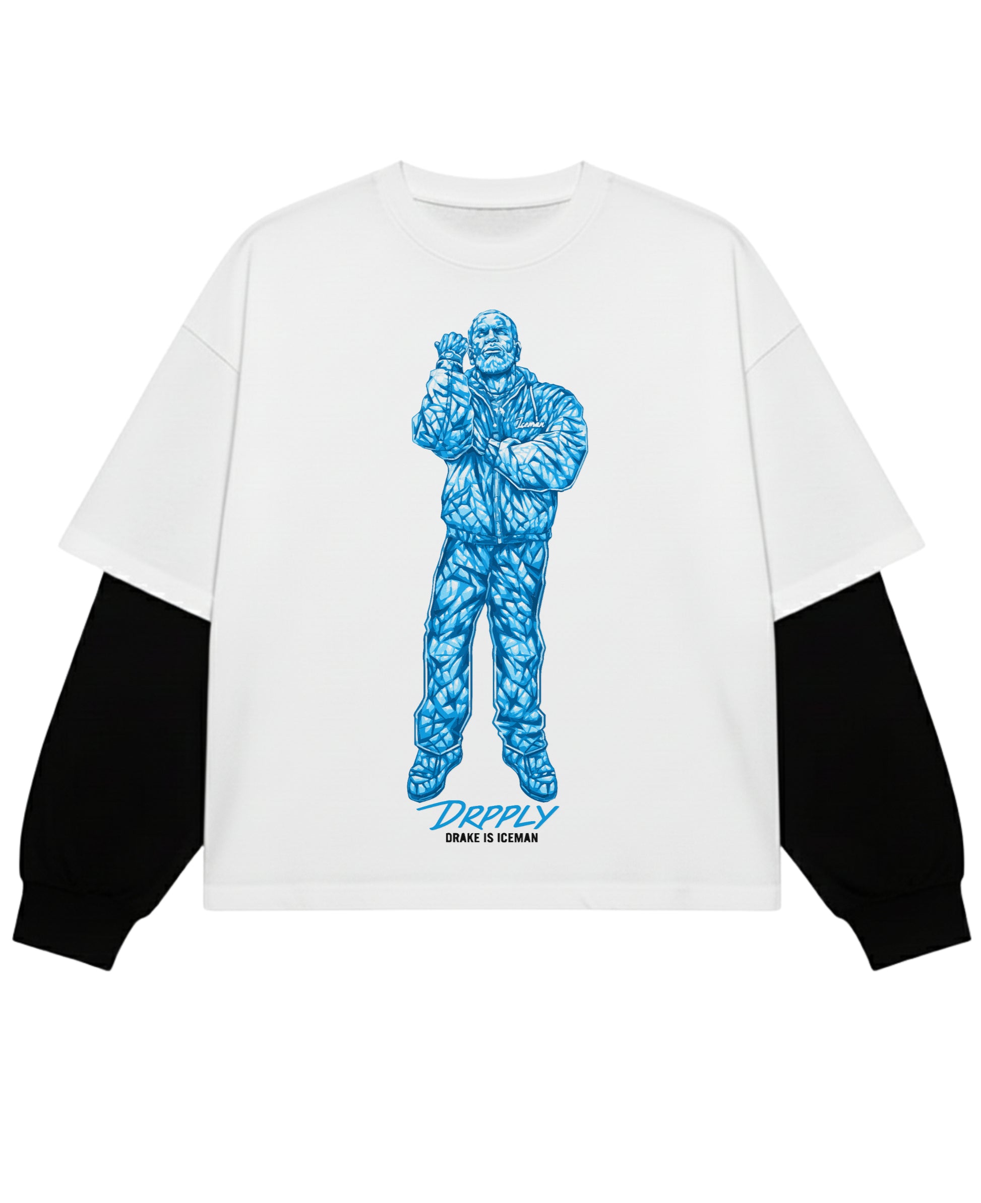 White With Black Sleeve Oversized Tee Front Design