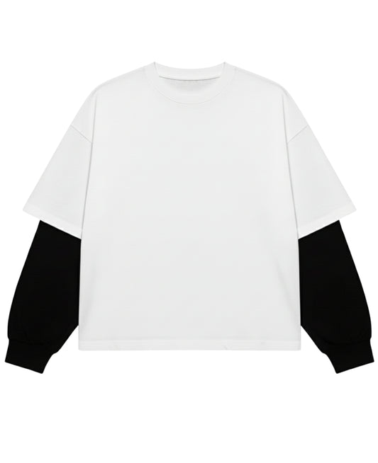 White With Black Sleeve Oversized Tee Front Design