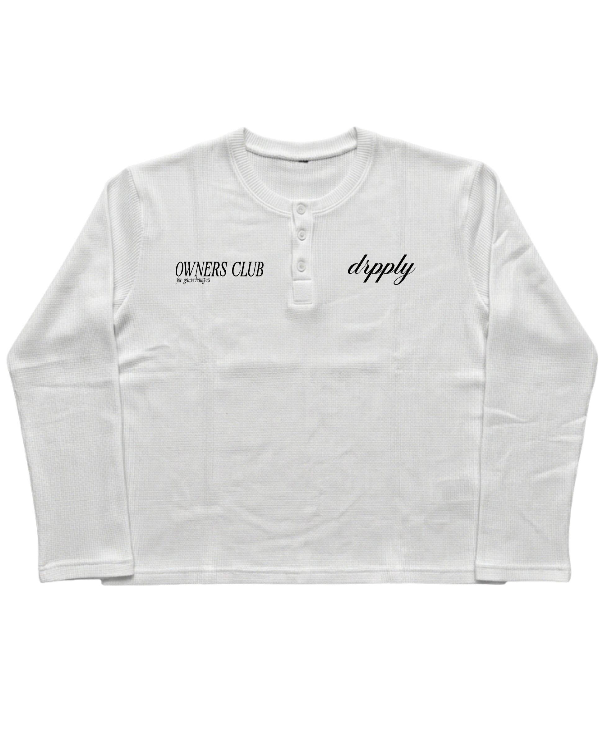 White Henley waffle knit Front Design