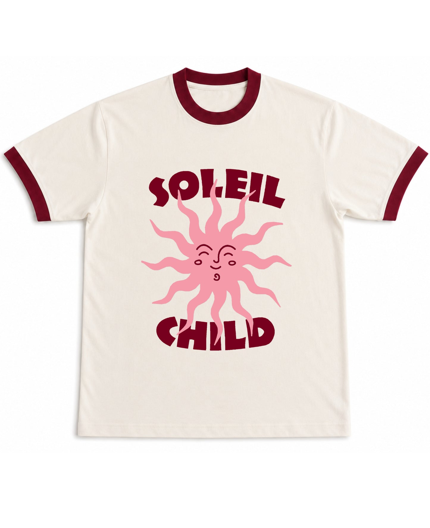 Off White & Maroon Ringer tee Front Design