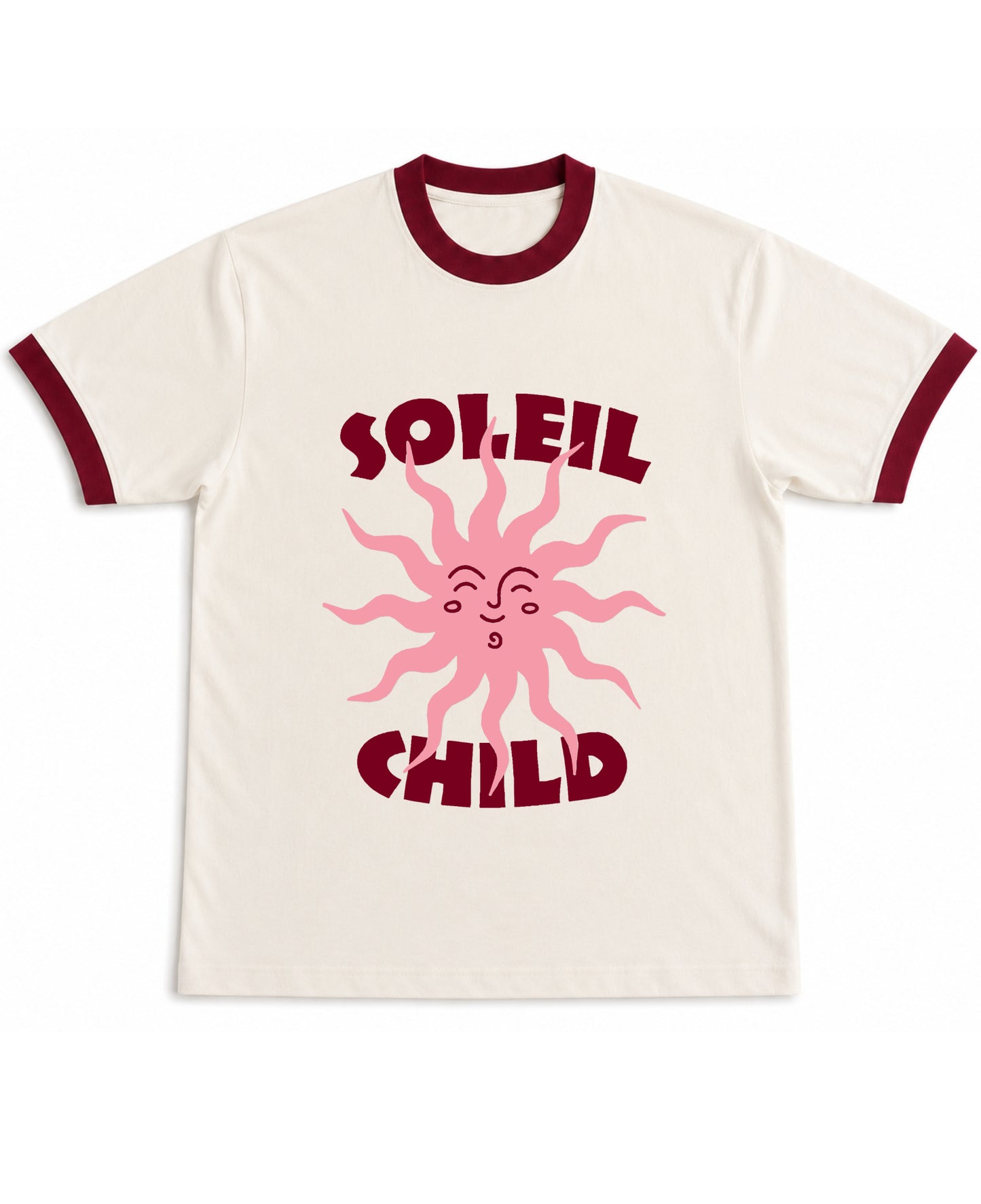 Off White & Maroon Ringer tee Front Design