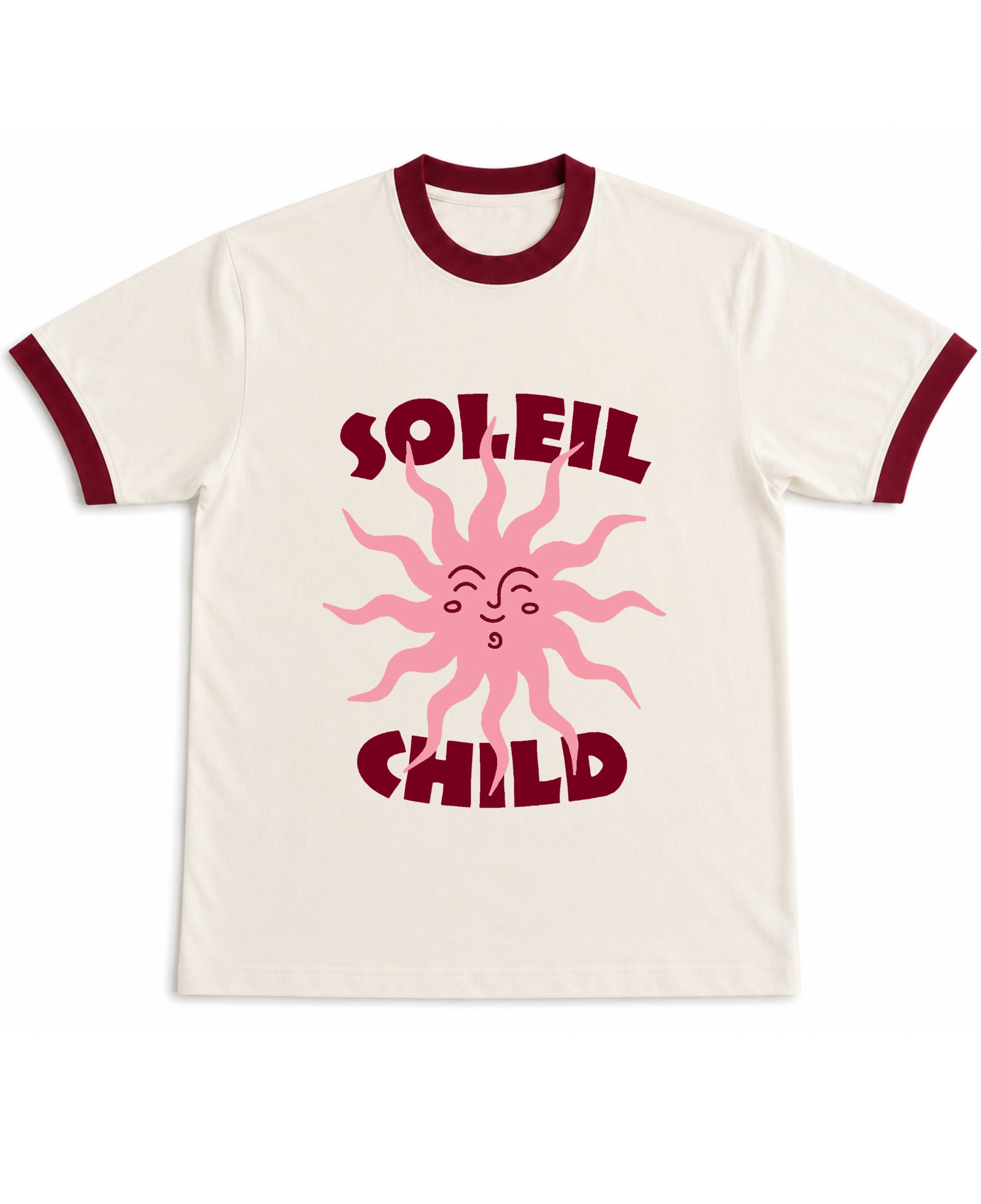 Off White & Maroon Ringer tee Front Design