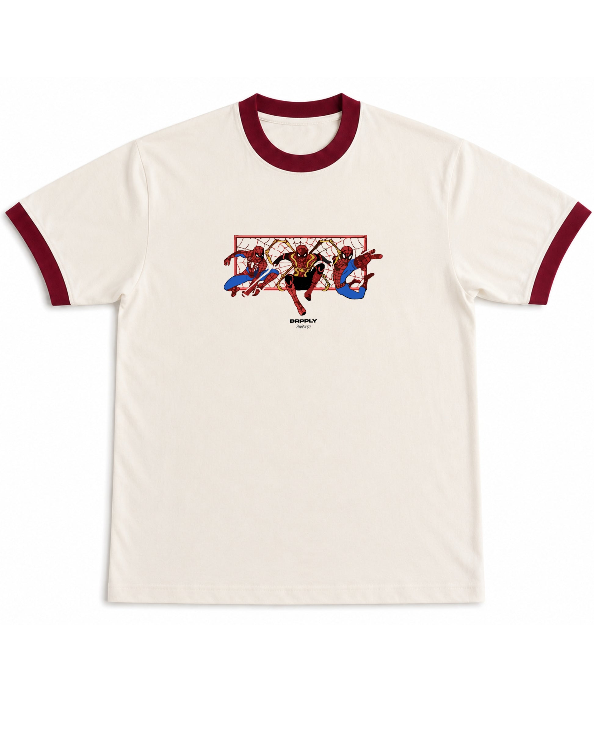 Off White & Maroon Ringer tee Front Design