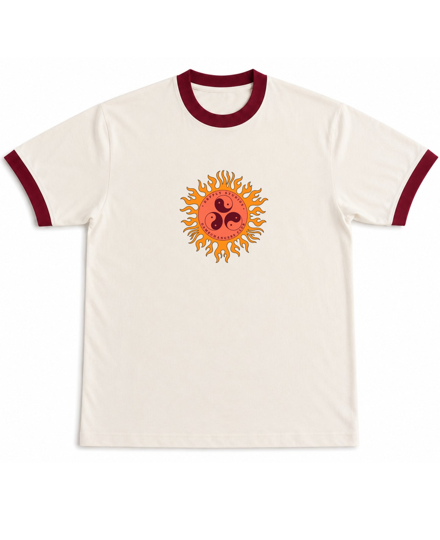 Off White & Maroon Ringer tee Front Design