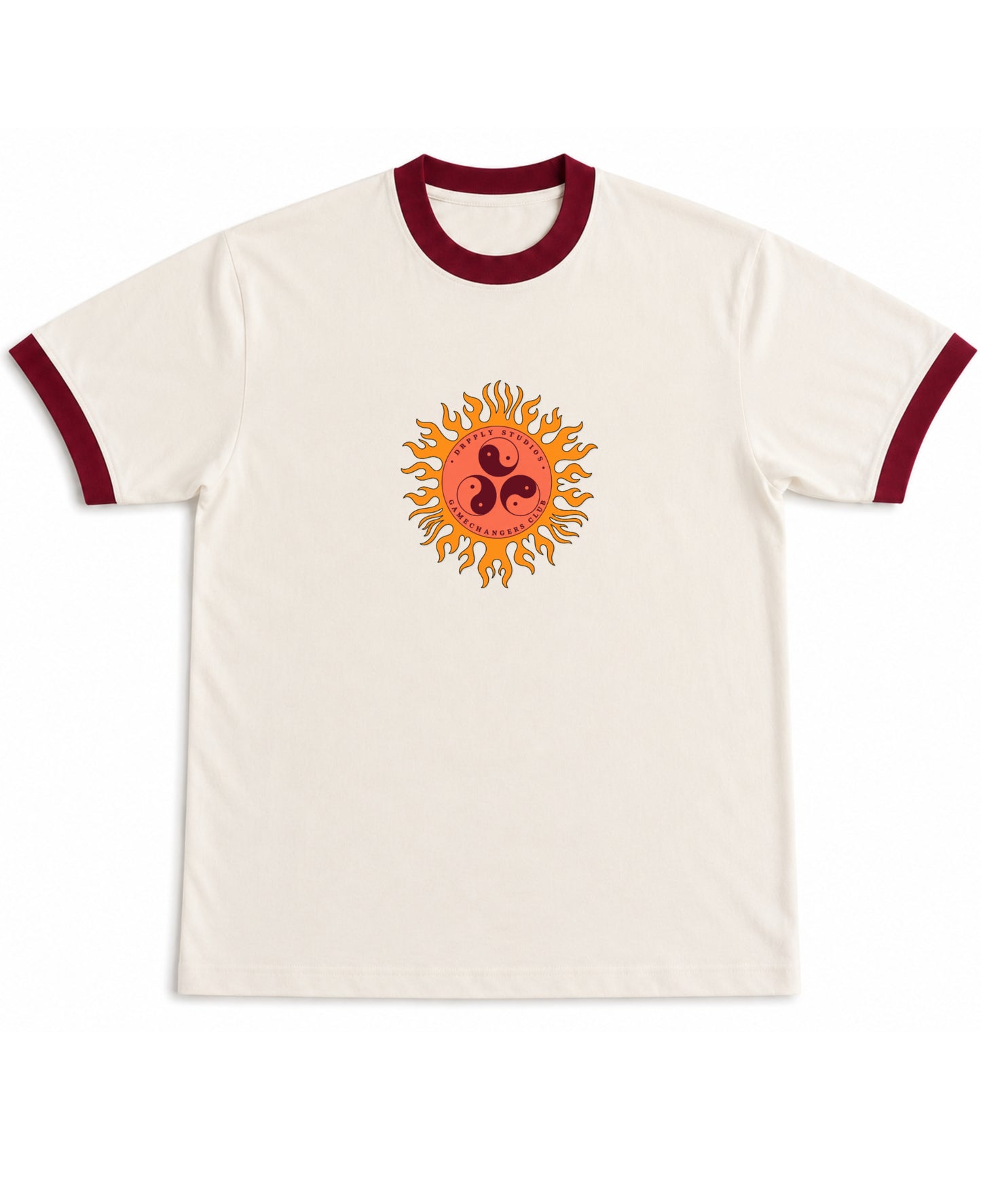 Off White & Maroon Ringer tee Front Design