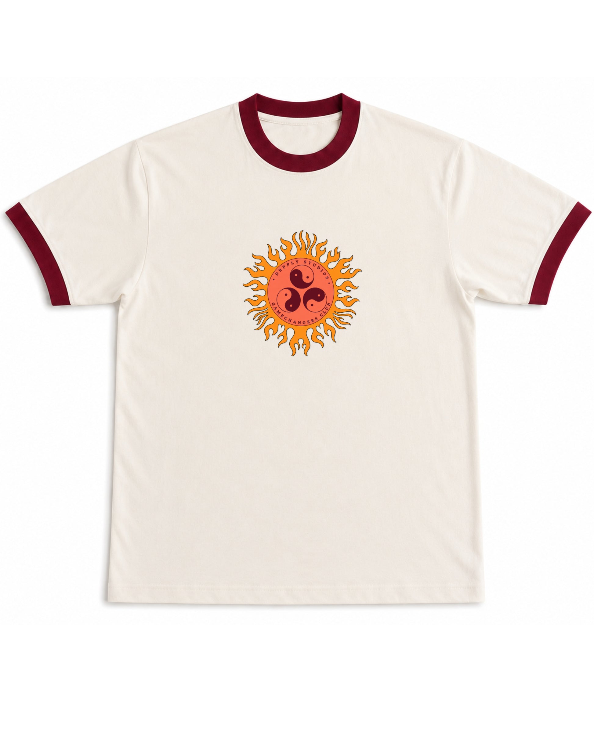 Off White & Maroon Ringer tee Front Design