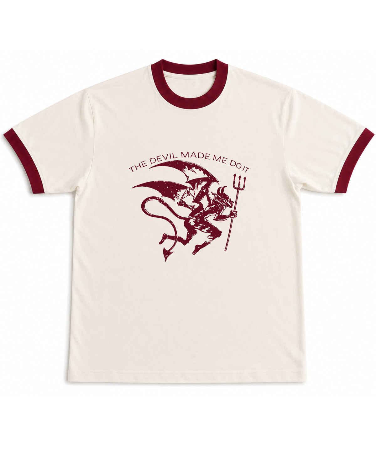 Off White & Maroon Ringer tee Front Design