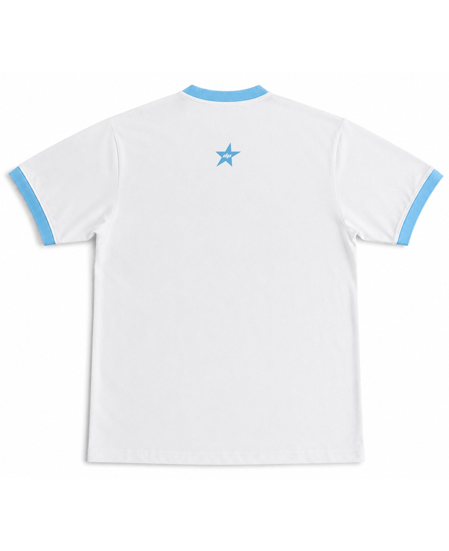 White & Sky Blue Ringer tee Back Design
