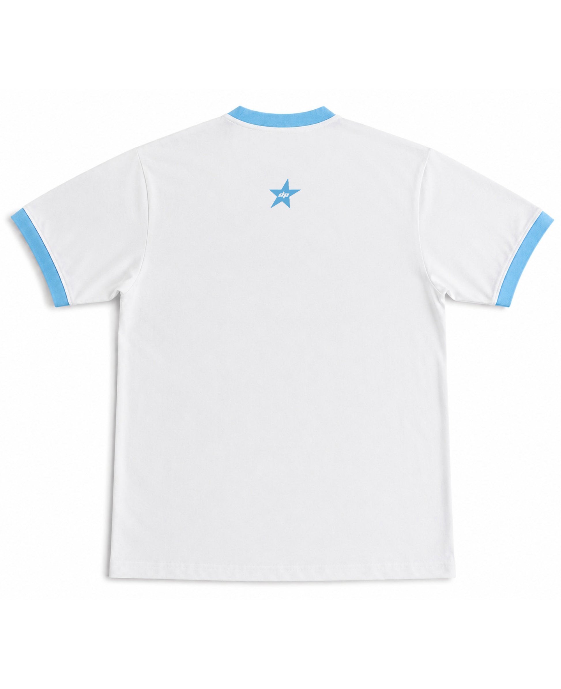 White & Sky Blue Ringer tee Back Design