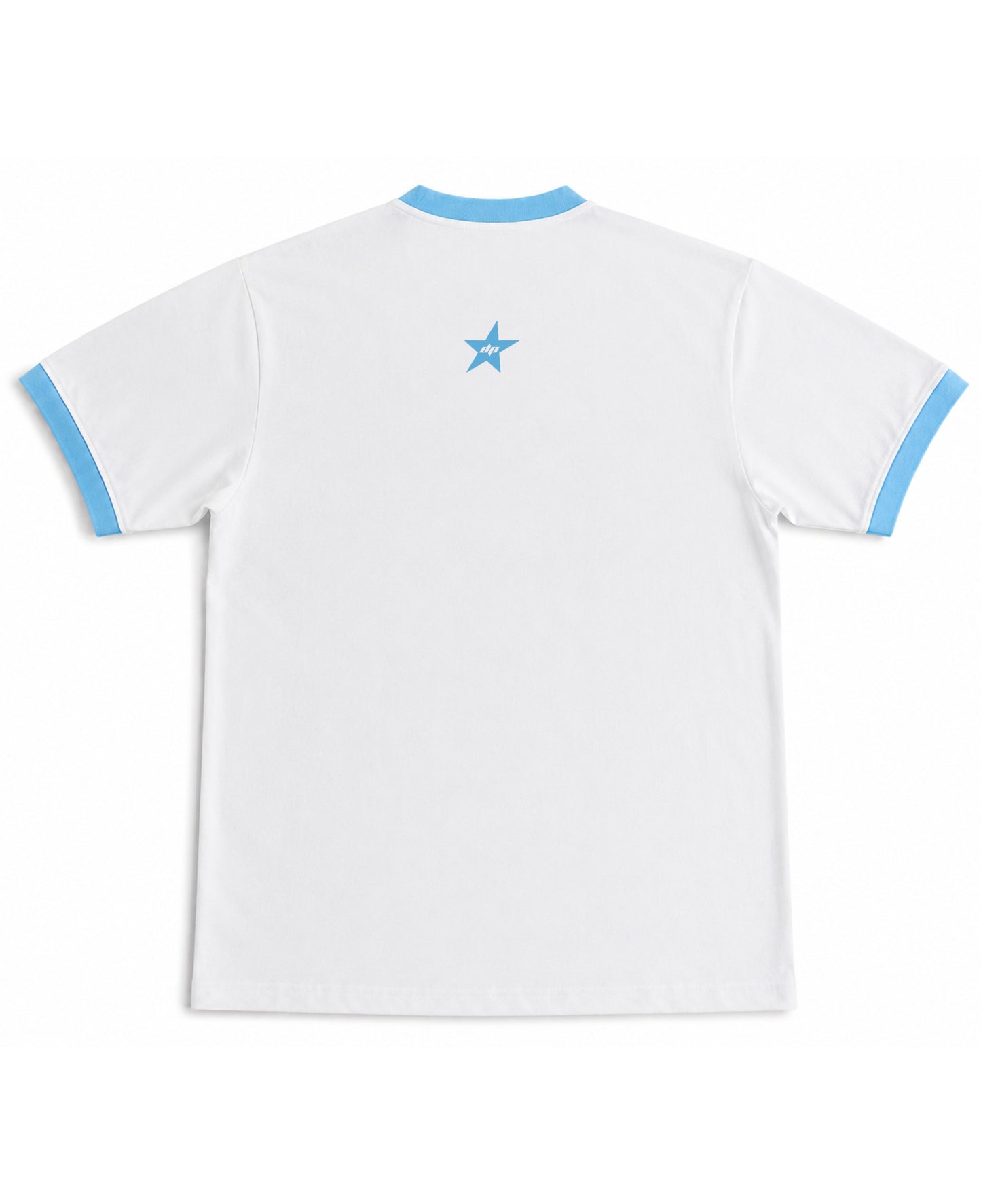 White & Sky Blue Ringer tee Back Design