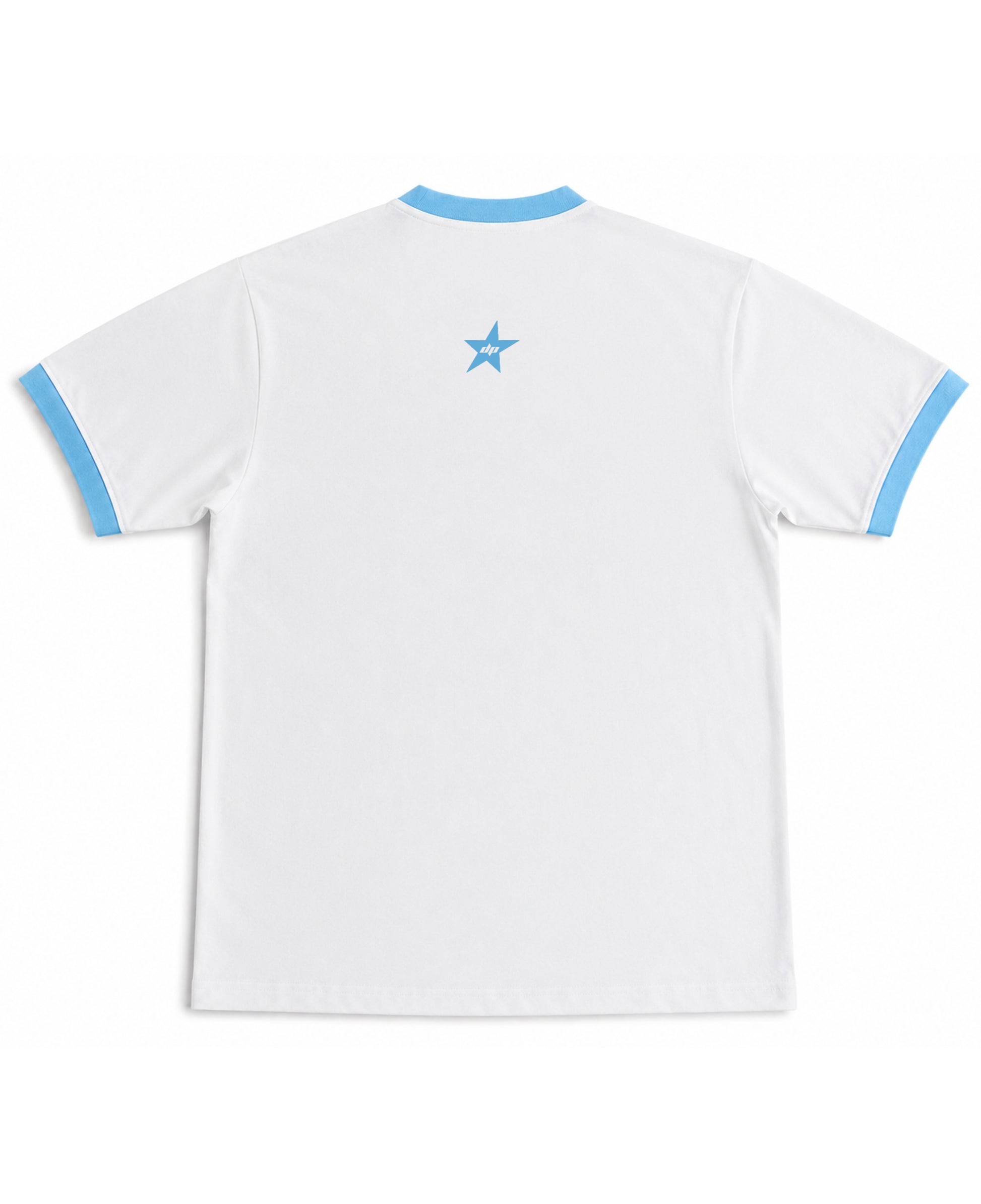 White & Sky Blue Ringer tee Back Design