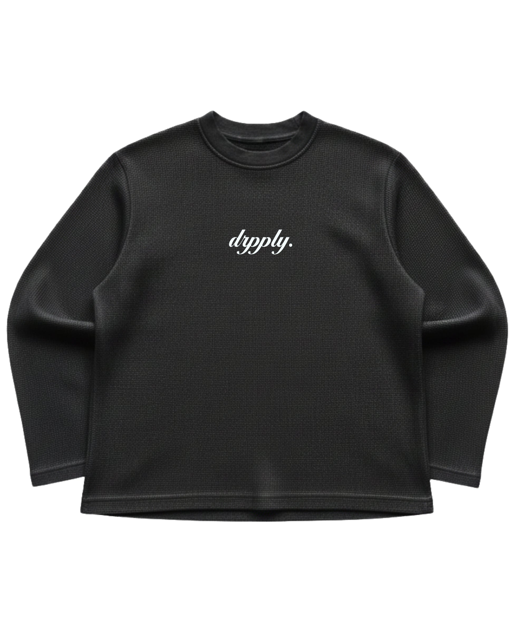 Black waffle knit oversized full-sleeve Front Design