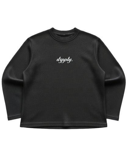 Black waffle knit oversized full-sleeve Front Design
