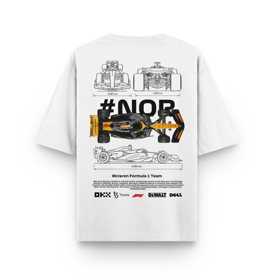 Oversized White Norris Formula 1 T-shirt - Heavy 250 GSM Cotton