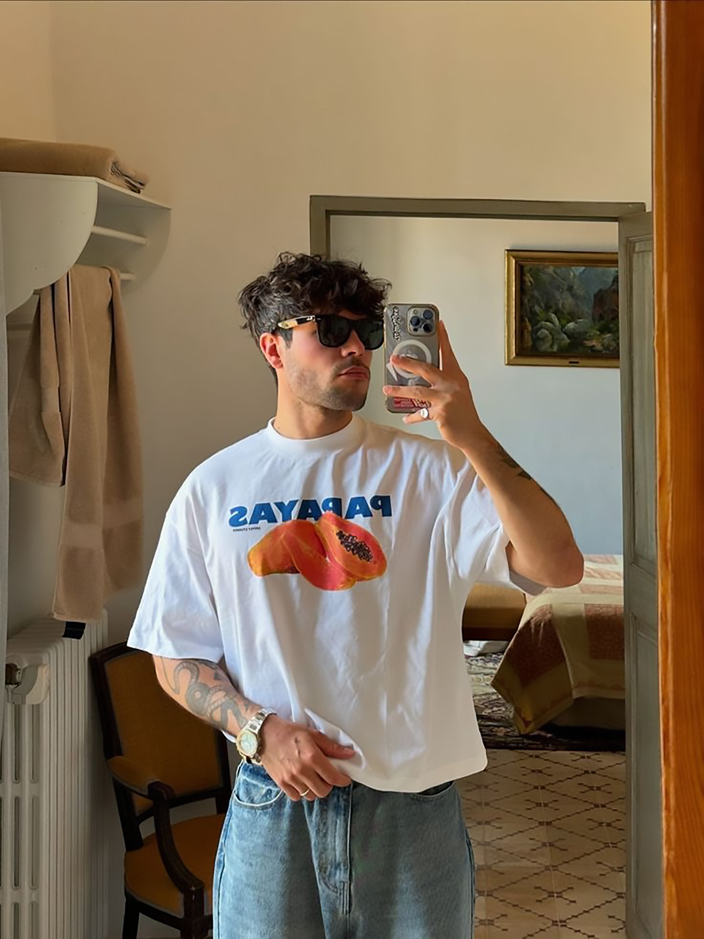 Oversized White Papayas T-shirt - Heavy 250 GSM Cotton